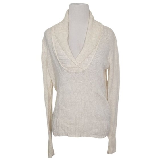 J Crew Factory Shawl Collar Sweater Womens Size Medium Cream Wool Mohair Knit - Picture 1 of 7